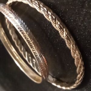 Vintage gold tone etched, twisted, gold , rose gold & silver bangle bracelets
